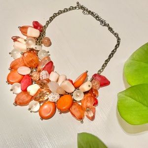 J. Crew layered beaded chain necklace pink, coral & orange
